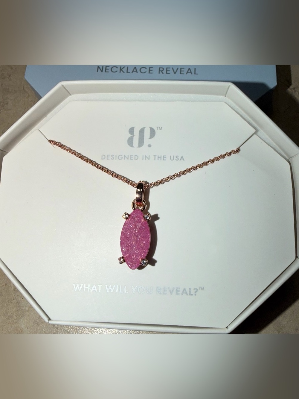 Bomb Party Necklace-River Runs Through Us Pink Ice Crystal on Rose Gold NK19305